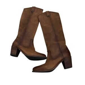 Frye Jackie Knee High Leather Button Heeled Boots Brown Size 8.5